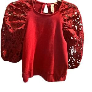 Dolan Anthro Left Coast Collection Bordeaux Lace Puff Sleeve Top, size S